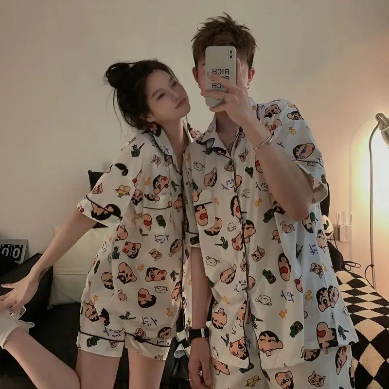 Xiaoxin-Bộ Đồ Ngủ Bút Chì Màu Cho Cặp Đôi, Quần Đùi Ngắn Tay Mới, Mỏng, Hoạt Hình, Hợp Thời Trang, Đồ Mặc Nhà Cho Nam, Bộ Đồ Mùa Hè