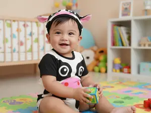 Ermon Baby - Jumper Bayi Laki Laki Perempuan Jumper Baby Cowok Cewek Lucu Karakter Sapi + Topi Usia 0 - 12 Bulan