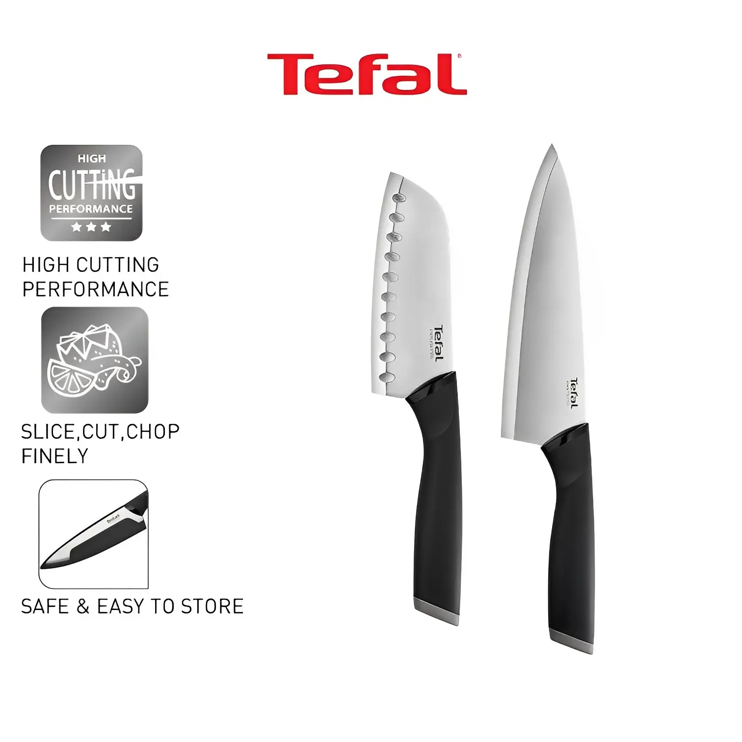 Tefal Comfort SS Knives 2pcs set (Santoku 12cm + Chef 15cm) K221S2