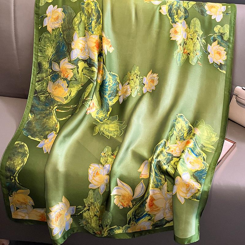 Scarf pantai gaya baru untuk wanita shawl pelindung matahari sutra  perjalanan mode gaya asing Floral Silk 8