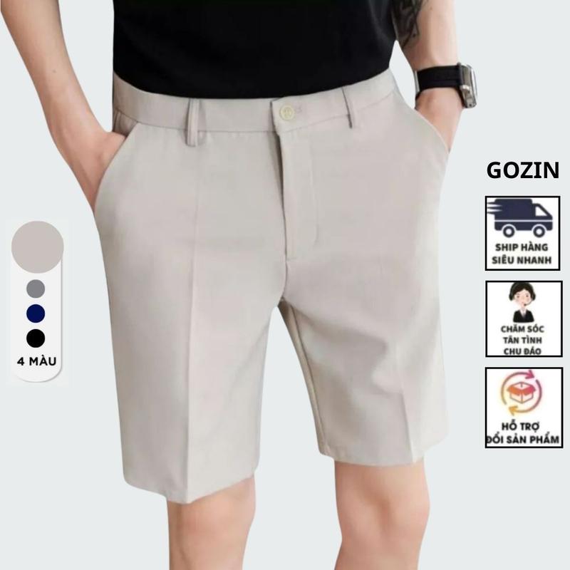 Quần tây âu short nam GOZIN đen tuyết hàn form đẹp bigsize túi quần lửng Menswear