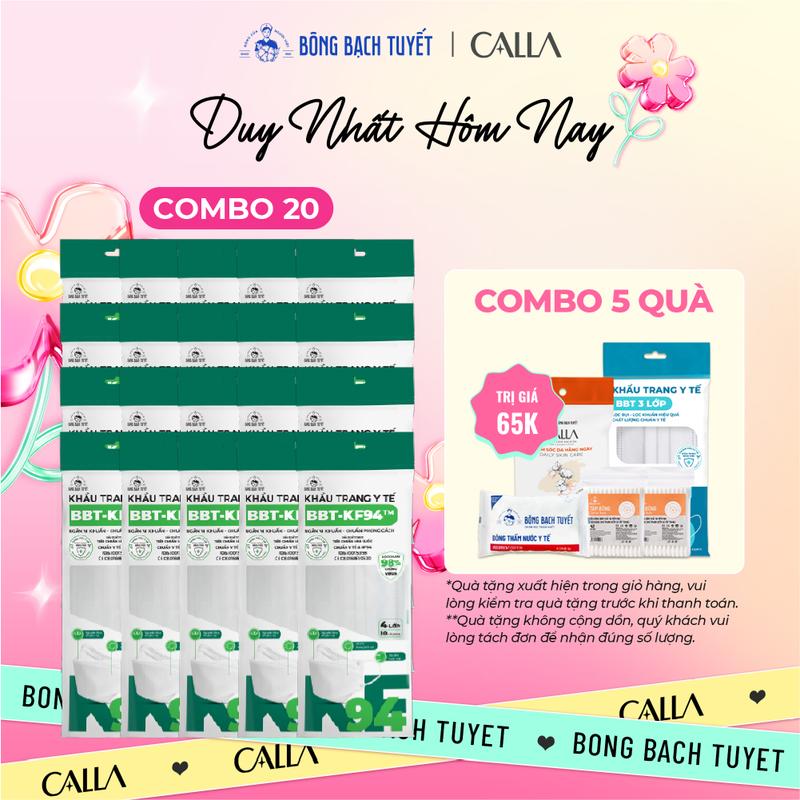Combo 20 gói bịch khẩu trang Bông Bạch Tuyết KF94 màu Trắng (1 gói 10 cái)