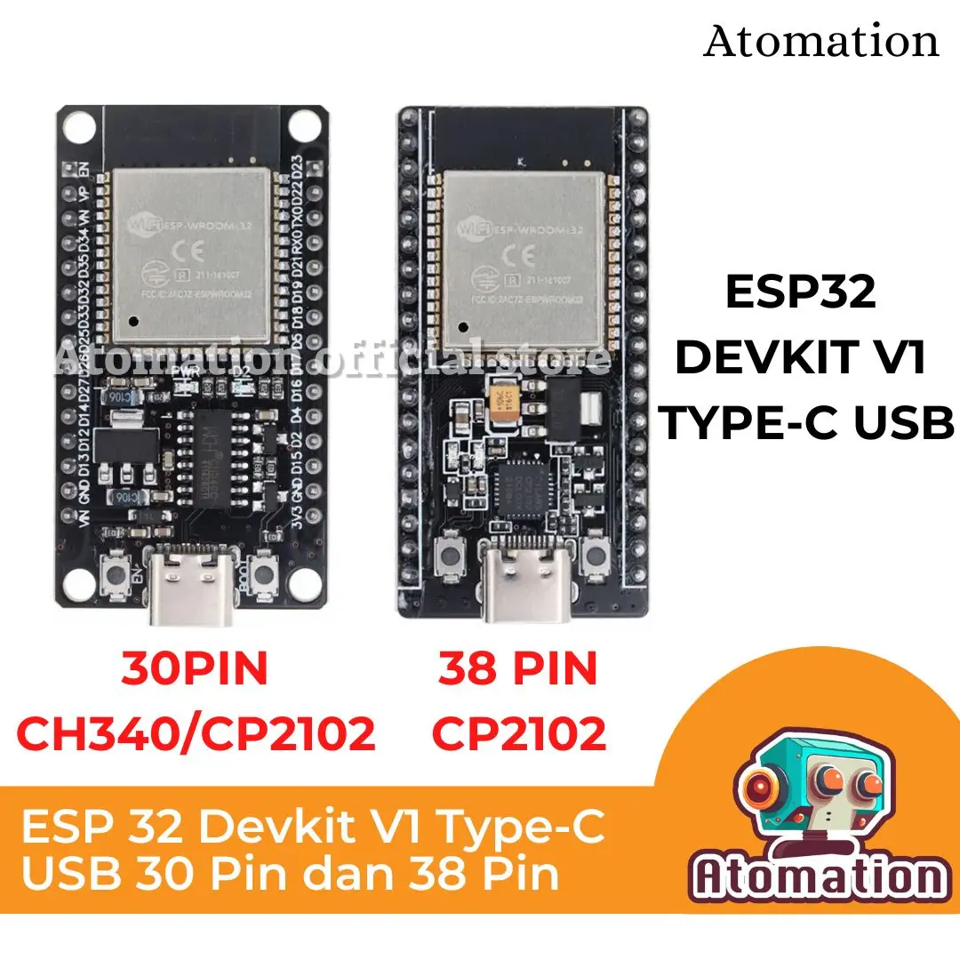 ESP32 ESP-32 Development Board Devkit V1 USB Type-C 30 dan 38 Pin Atomation
