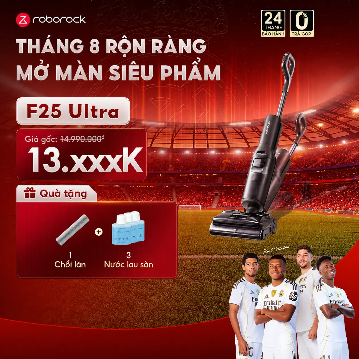 Roborock F25 Ultra Máy Hút Bụi Lau Sàn | Lau nước nóng | Lực hút 22.000Pa | Bánh xe trợ lực AI | Bảo hành chính hãng 24 tháng