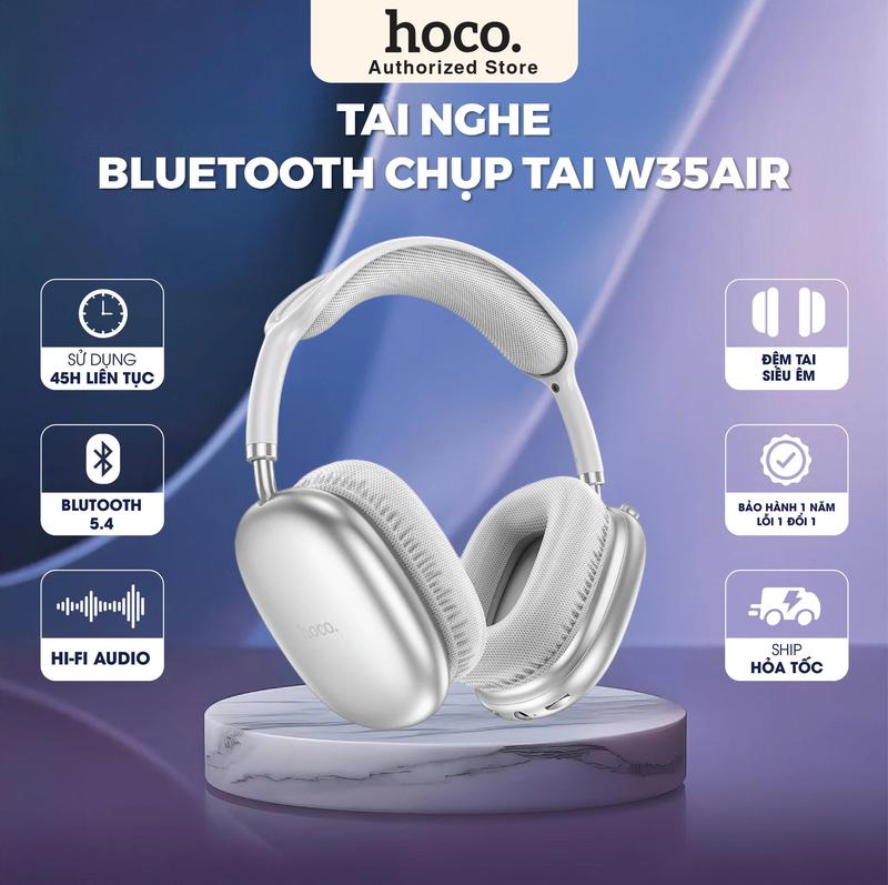 [Tặng bọc da] Tai nghe chụp tai Bluetooth W35 Hoco - Pin 45h - Hi-Fi audio - Dây nối 3.5mm - Bảo hành 12 tháng - Tai nghe không dây, Tai nghe có dây, Headphone, Tai nghe hoco, Giảm tiếng ồn, Tai nghe pin trâu, Âm Bass Sâu, 4 màu sắc, Tai nghe siêu nhẹ