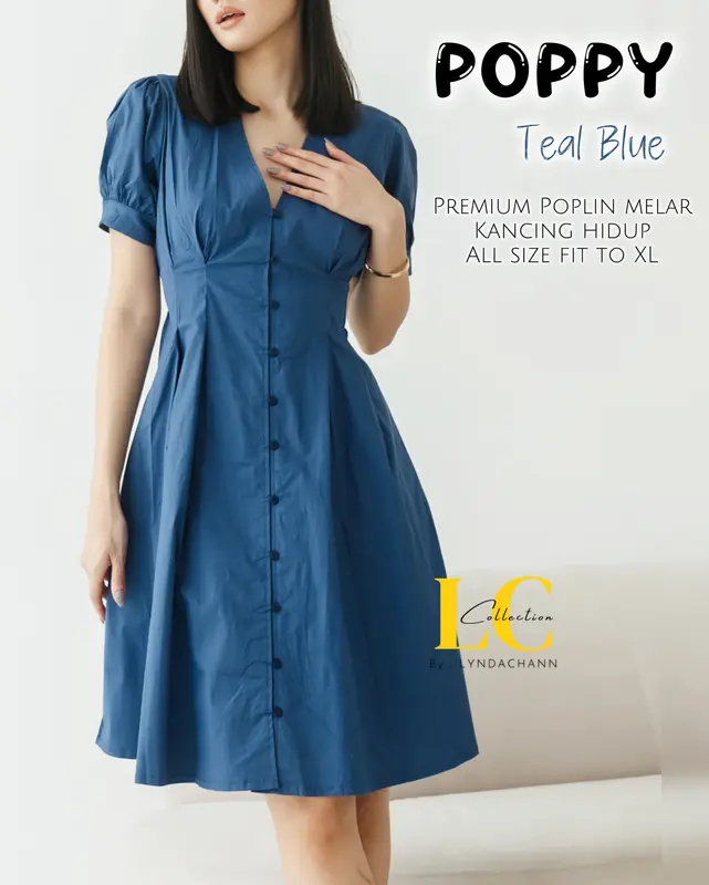 GIES - Dress Bumil Busui Wanita Poppy Button Santai V-Neck Elegan - Kancing, Casual 1