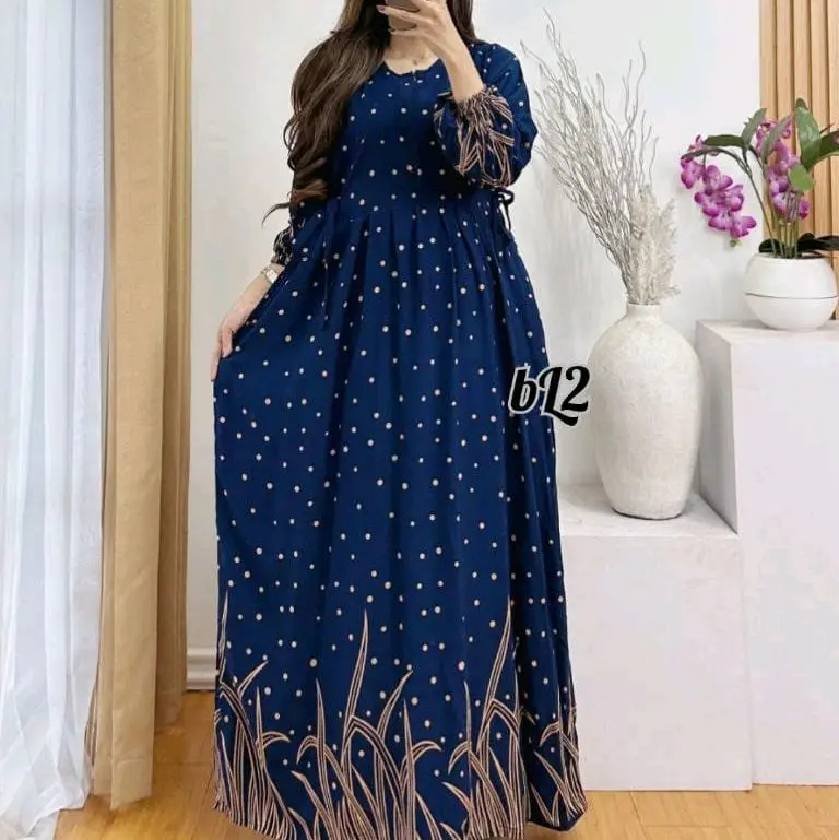 Gamis Chibi Jumbo Bahan Rayon Tebal dengan Resleting Busui dan Tali Samping - Dress, Muslim, Santai, Menyusui, Panjang, Ibu