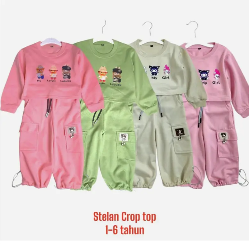 Masyken Setelan Sweater Anak Perempuan Crop Top Usia 1-6 Tahun Bayi Parsel TPE Beige 0
