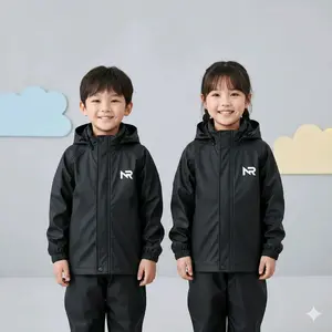 NURZ Jas Hujan Anak 7-15 tahun Anti Rembes Tahan Air PVC Ringan Stelan Mudah Dilipat Perlindungan Ganda Resleting & Kancing cepat kering hitam antiair