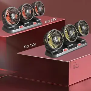 [Gloria] Kipas Angin Mobil 3 Kepala 12/24V Kipas Pendingin Truck USB Dashboard Rotasi 360 Fan Car Simple