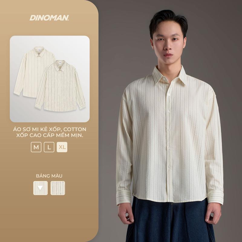 Áo Sơ Mi Kẻ Xốp DINOMAN Dài Tay Form Oversize Nam Nữ Unisex Thoáng Mát Dễ Phối Đồ - SM014