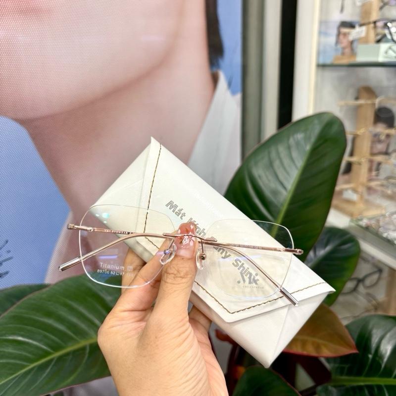 Mắt kính khoan không gọng titan đa giác . kính cận kinh lao khongvien