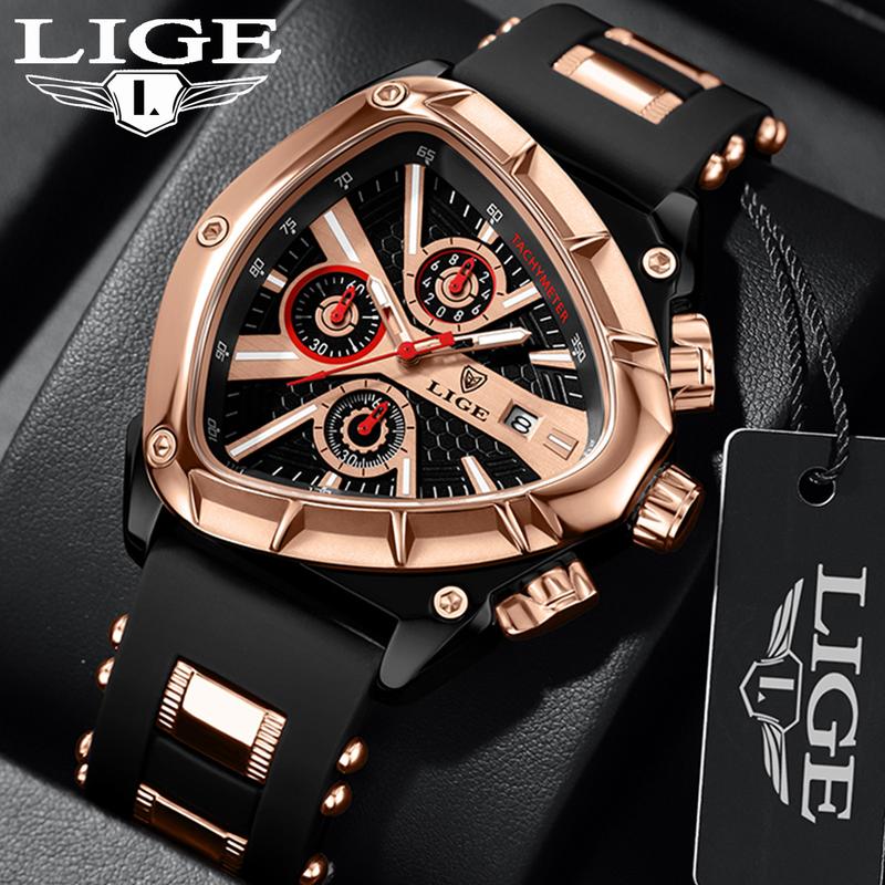  LIGE Đồng hồ thể thao nam Vỏ hợp kim chống thấm  Đeo Tay Đa chức năng Chronograph Dial Đồng hồ chuyển động thạch anh đồng hồ nam Watch 