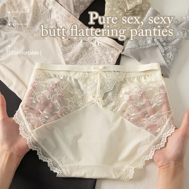 “Pure desire wind” Pure desire French sexy lace mid-waist women's panties high satin briefs 3842