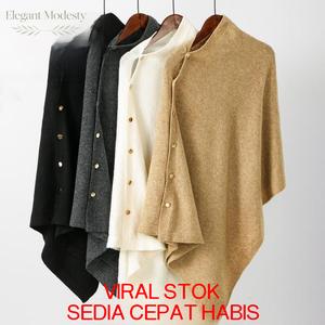 Promo Baju Shawl Cape Hangat Berkancing Poliester 144x62 cm - Hitam Putih Kelabu Kuning Halia untuk Wanita, Gaya OL Kurung Batwing Sulam Tangan Butang Kebaya Kids Lace Material Pahang Stripes Ironless Modern Premium Jaquard Jubah Digital Crip Dress Style