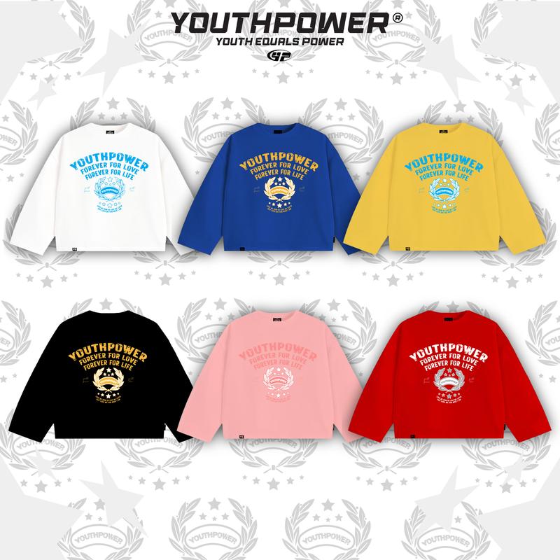 YOUTHPOWER Áo Thun Tay Dài Boxy FOREVER VER 2 From Rộng Nam Nữ Cổ Tròn Chất Liệu Cotton In Lụa Local Brand Top Women Màu Trắng Màu Xanh Bích