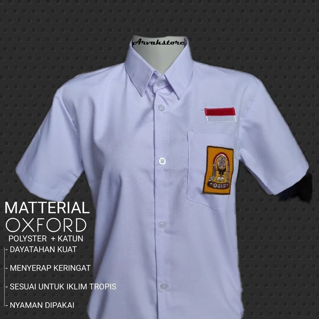 ArvahMart- Baju Putih Lengan Pendek Seragam Sekolah SMP/MTS Bahan OXFORD