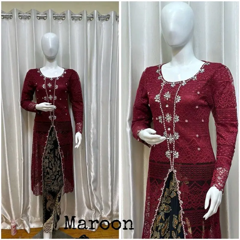 STELAN TUNIK KEBAYA MODERN BAHAN BROKAT LAPISAN PAYET MUTIARA-KEBAYA WANITA MODEL TERBARU ELIZA TERLARIS 2024-SATU SET BAJU KEBAYA MEWAH COCOK UNTUK PESTA KONDANGAN MEWAH DAN ELEGAN 6