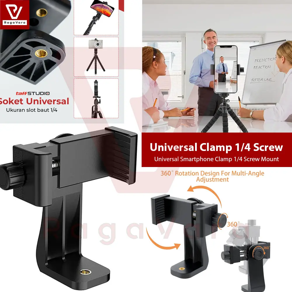 Universal Smartphone Clamp 1/4 Screw Mount Holder Tripod