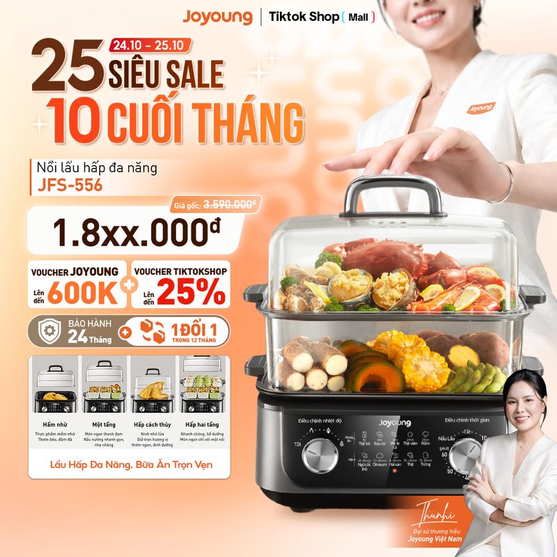 Joyoung Nồi Lẩu Hấp Điện JFS-556, Khay hấp 11.05L, Khay lẩu 4.05L , Công Suất 1.600W, Thiết Kế Đáy Tháo Rời, Điều Khiển Nhiệt & Thời Gian Linh Hoạt, Nồi Lẩu đa năng