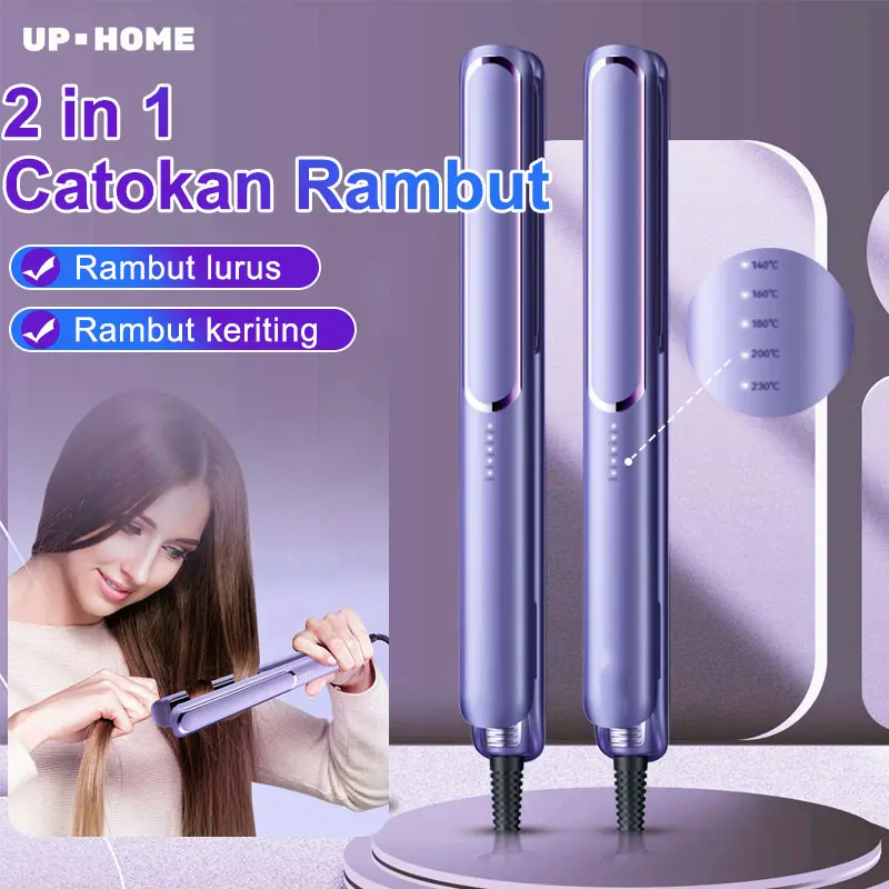 Kucuu Catokan Rambut 2 in 1 Mengeriting/Meluruskan Lapisan Glasir Keramik Pemanasan Cepat Dalam 10 Detik