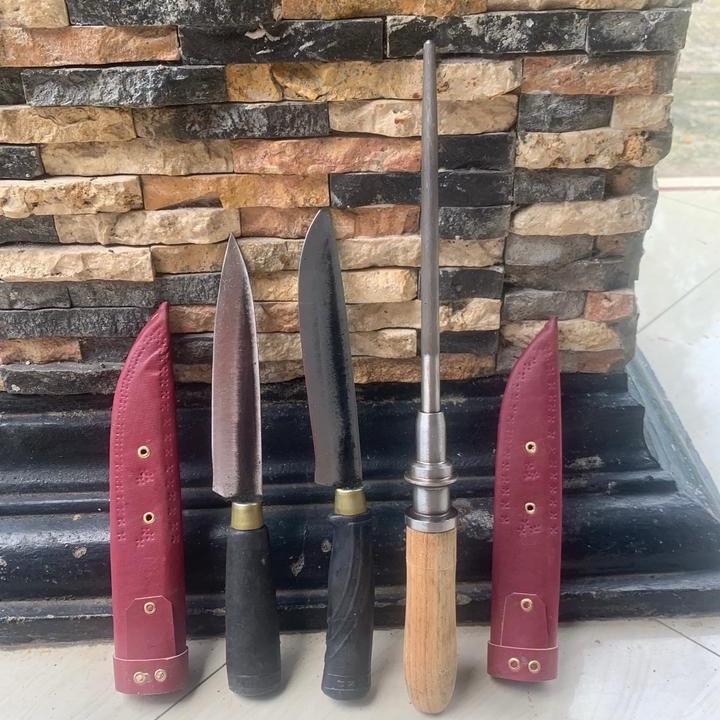 2 pisau baja Hss arkote & 1pcs stik asah kristal  Kitchenware Dapur Daging 5
