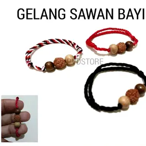 Gelang Sawan Tali Tridatu Tali Benang Merah  Hitam Bayi Balita Dewasa Ibu Hamil / Gelang Telon Tolak Bala Anti Rewel Kayu Tuah Genitri Rudhraksa Kemuning Hitam Timoho / Gelang Alam Bali Keselamatan Ketenangan Model Serut Split Adat Jawa