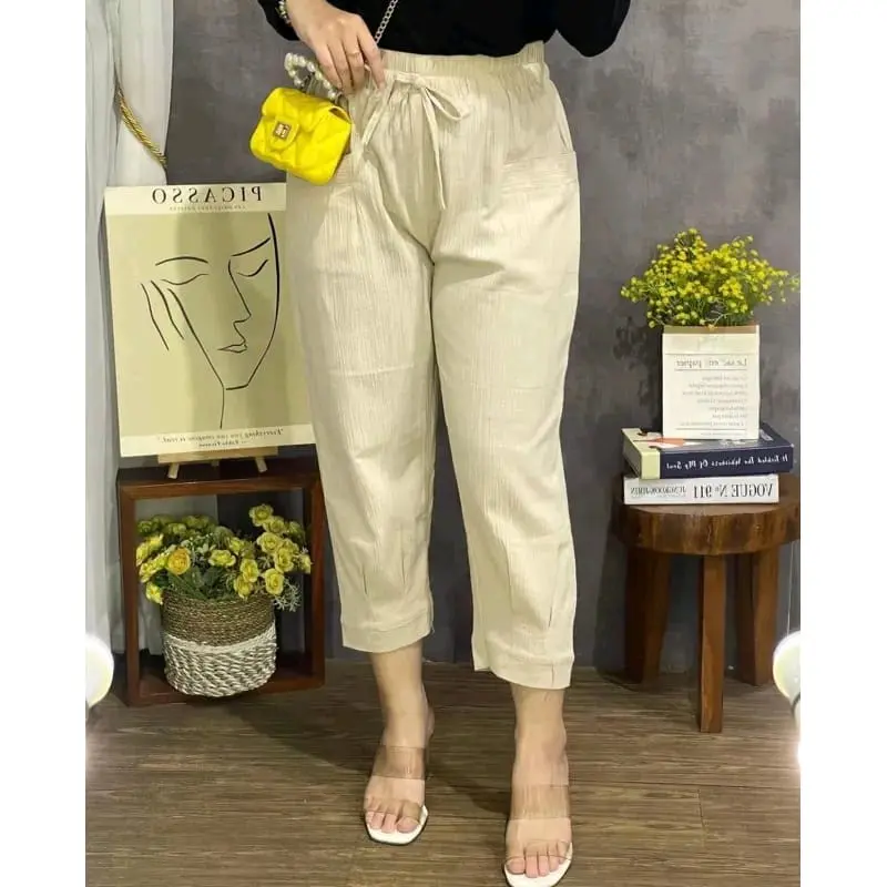 CELANA7/9 CRINGKEL LINEN Panjang Katun Karet Lembut Nyaman Wanita Kain Standar Fit Formal celana jumbo 7