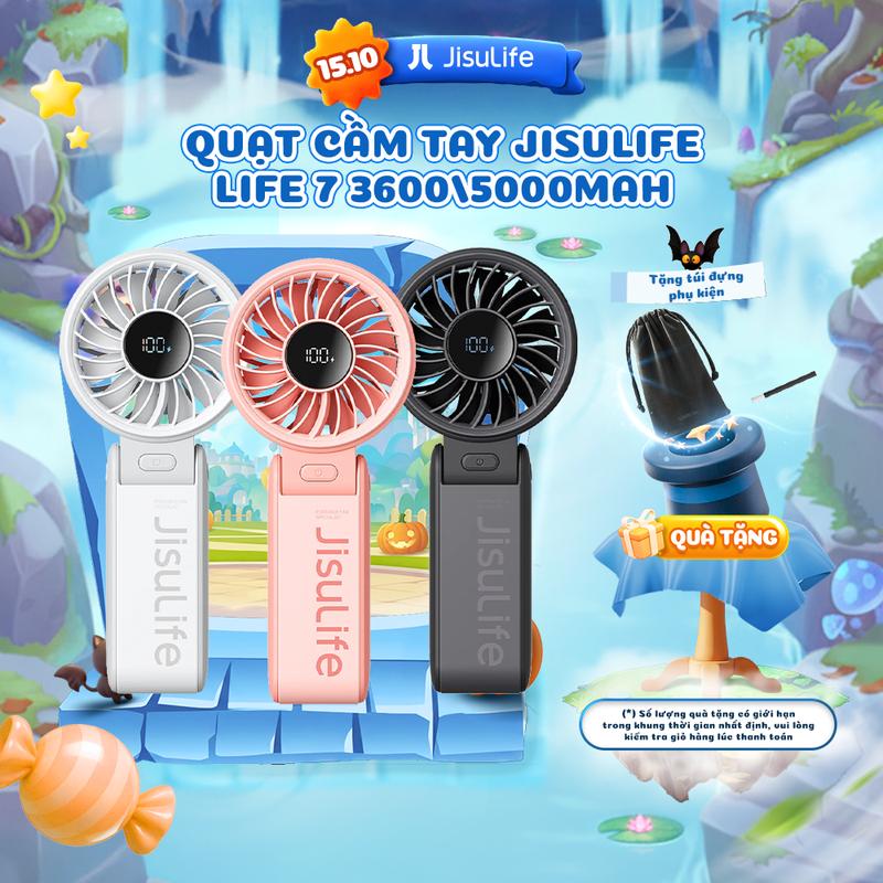 Quạt cầm tay mini Jisulife Life 7 ABS 5 cấp độ gió 3600mAh/5000mAh - Sử dụng liên tục 12h - Chính hãng - Bảo Hành 12 tháng