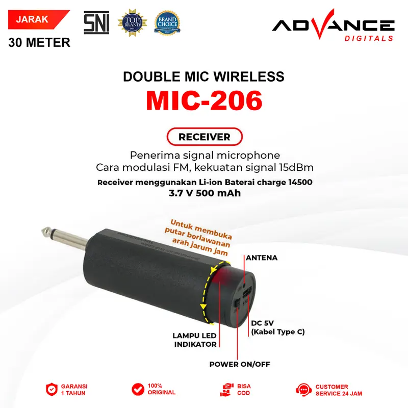 【COD】Advance MIC-206 Double Mic Wireless Recharger Bisa digunakan untuk Souncard/Speaker Garansi Resmi 1 Tahun Gold Microphone 4