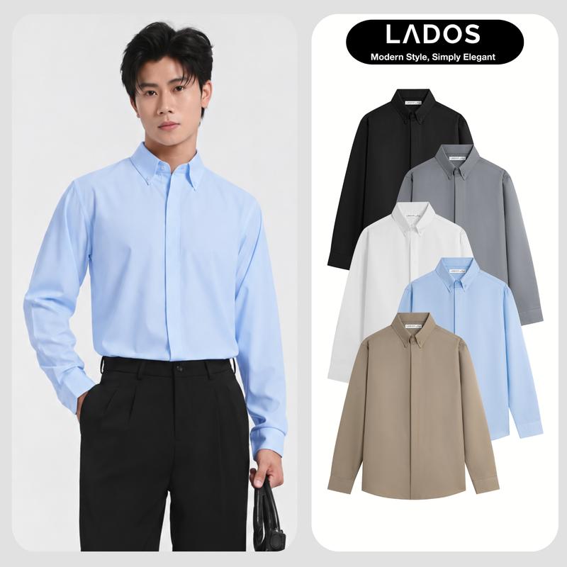 Áo Sơ Mi Cổ Button Down Tay Dài LADOS-8196 Chất Lụa Chéo Mềm Mại, Thoáng Mát Phong Cách Lịch Lãm, Công Sở