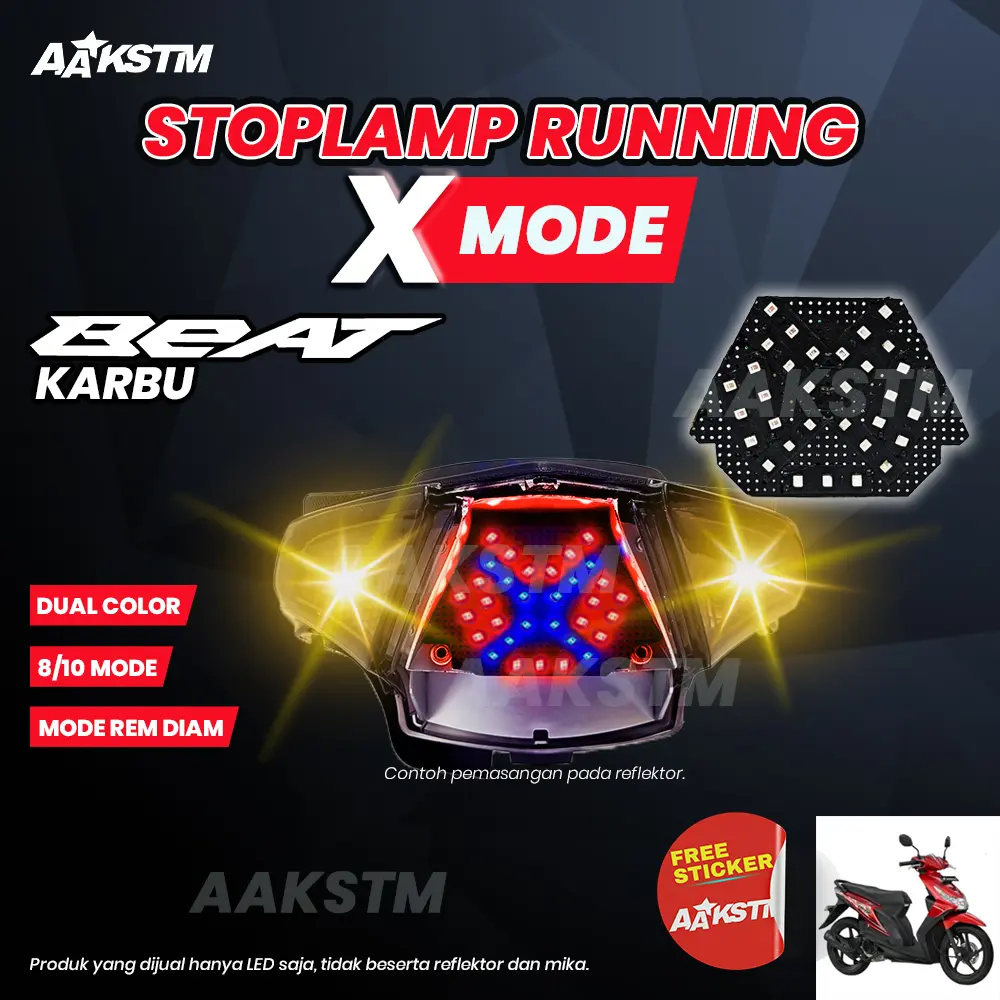 Lampu Rem LED Beat Karbu X Mode LED 8 10 Mode Running Lampu Belakang Variasi Modifikasi Motor