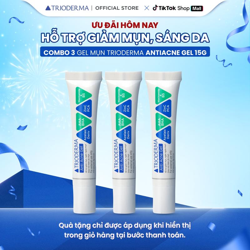 Combo 3 Gel chấm mụn mờ thâm mụn Trioderma Anti Acne Gel 15g