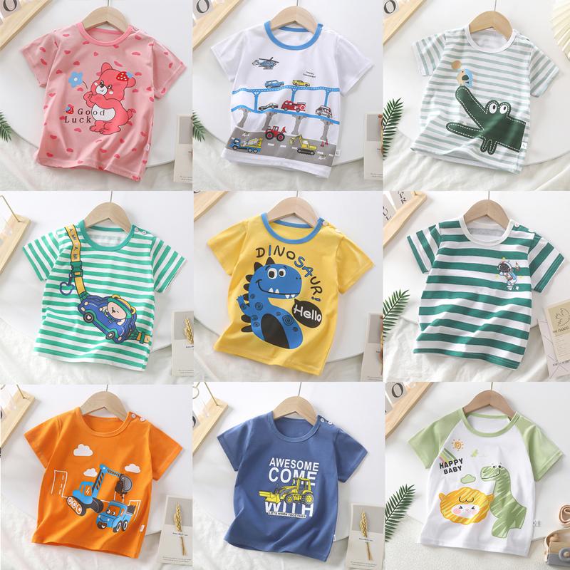 Áo Thun Bé Trai, Thiết Kế Kẻ Sọc Cá Sấu Và Khủng Long, Dành Cho Trẻ Em, Quần Áo ngắn Tay Áo, Khâu Quần Áo, Làm Bằng Bông, Áo Trẻ Em Cotton Cho Bé