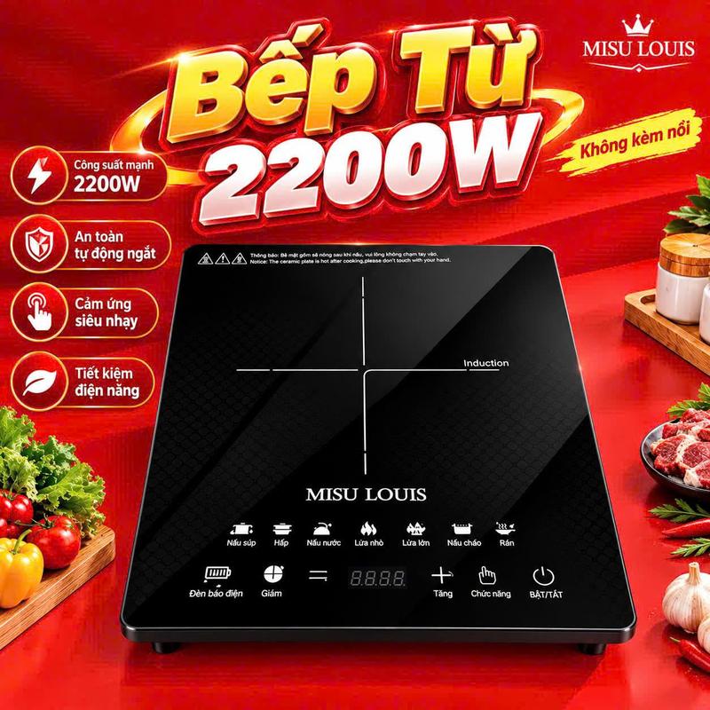 Bếp Điện Từ Công Suất 2200w, Điều Chỉnh Bằng Nút Ấn Bảng Tiếng Việt, Thiết Kế Sang Trọng, Mặt Kính Chịu Nhiệt Cao ( Không Kèm Nồi )
