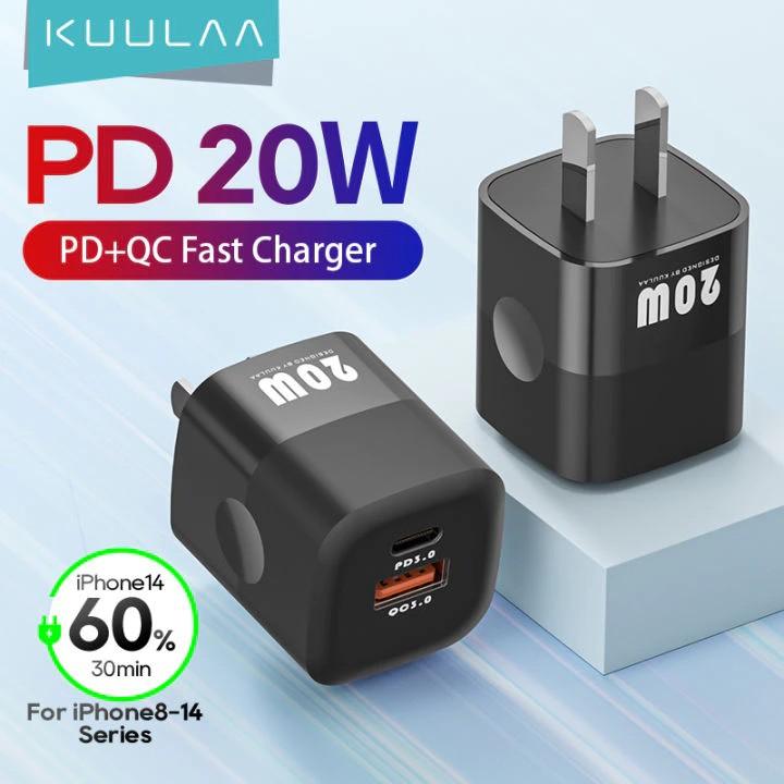  Cục Sạc 2 Cổng Kuulaa 20W Sạc Nhanh C PD & USB Tương thích iPhone iPad Xiaomi Huawei Samsung & Android 