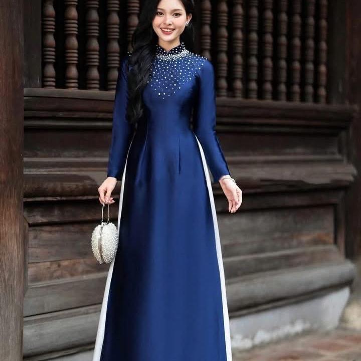 Áo Dài Truyền Thống Tay Dài Đính Đá Lụa Ruby Cao Cấp – Mẫu Sang Trọng Cho Dự Tiệc, Cưới Hỏi – Mieso Store 2