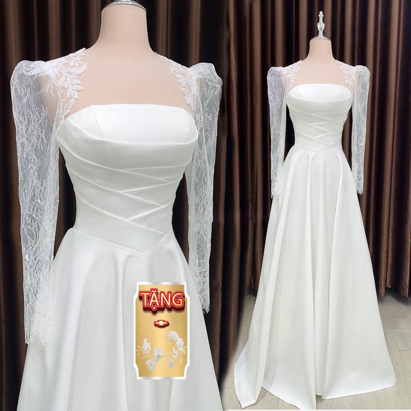 [Tặng Voan] Váy cưới Maxi dài tay phối ren đi bàn xu hướng cổ điển 2025 nhẹ nhàng đơn giản sang trọng mã TW106 Áo Cưới Trắng Nữ Voan Dress