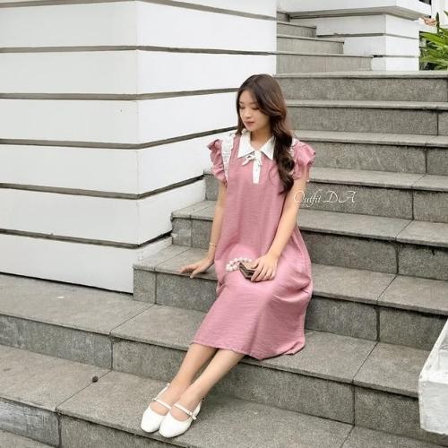 ROSELLA DRESS - Midi Dress Bahan Polo Linen Sleeveless Kombinasi Ruffle Wanita DA Grosir 1