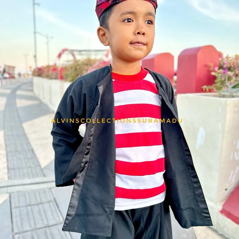 BAJU ADAT PAK SAKERA MADURA / SAKERA MADURA / BAJU SAKERA ANAK / size BAYI, BATITA , BATITA , TK, dan SD (Paket komplit satu set) Fashion Celana Hitam Blazer 6