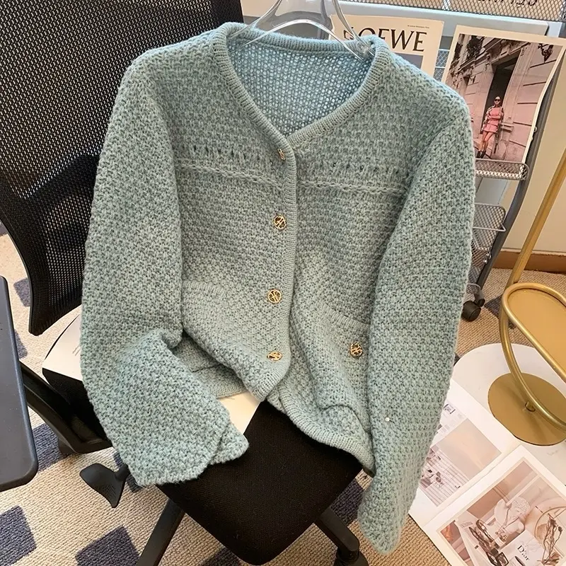 Cardigan Rajut Polos Kancing Emas 1359 Wanita - Knitwear Outer Kardigan Atasan 0