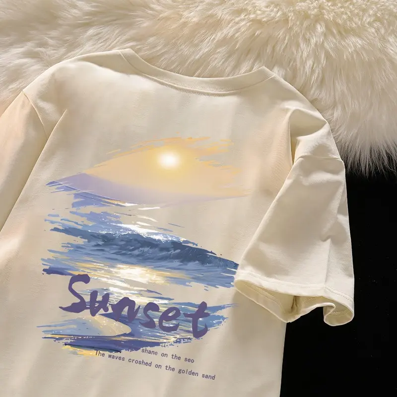 A1217 T-shirt Lengan Pendek Baju Kaos Oversize Wanita Baju |kaus wanita korea Baju Atasan Wanita Terbaru Pencetakan Sunset Cotton 6