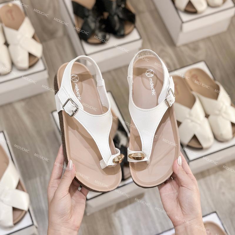 Dép Sandal Nữ MIDU IVIA Kẹp Ngón Quai Da Đính Cườm, Đế Trấu Êm Nhẹ 3 Màu 3 Phân
