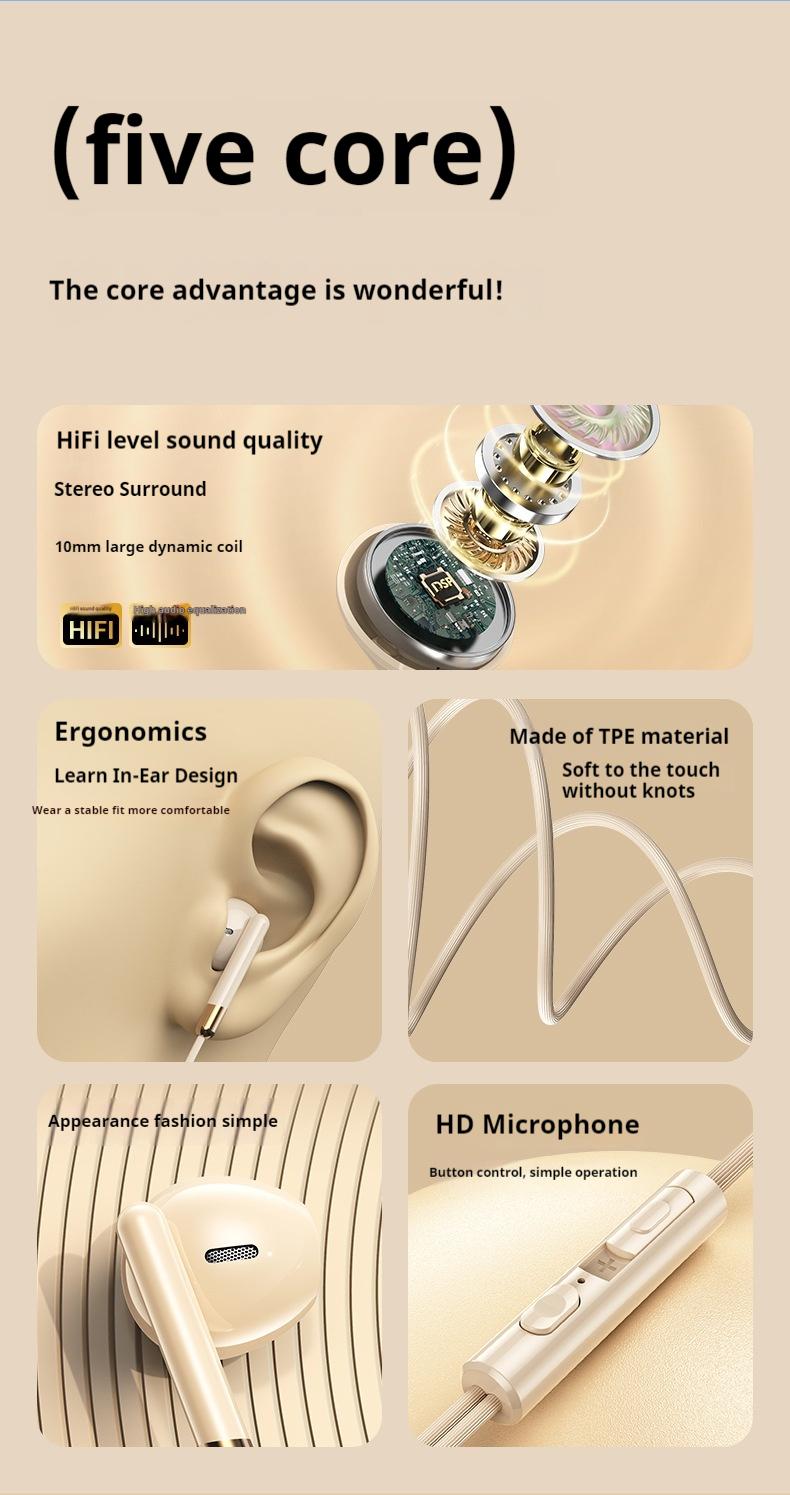 P15 Headset Kabel HIFI Stereo, Earphone Wired Tipe-C & 3.5mm, Earbuds dengan Mikrofon, Headphone Suara Jernih untuk HP