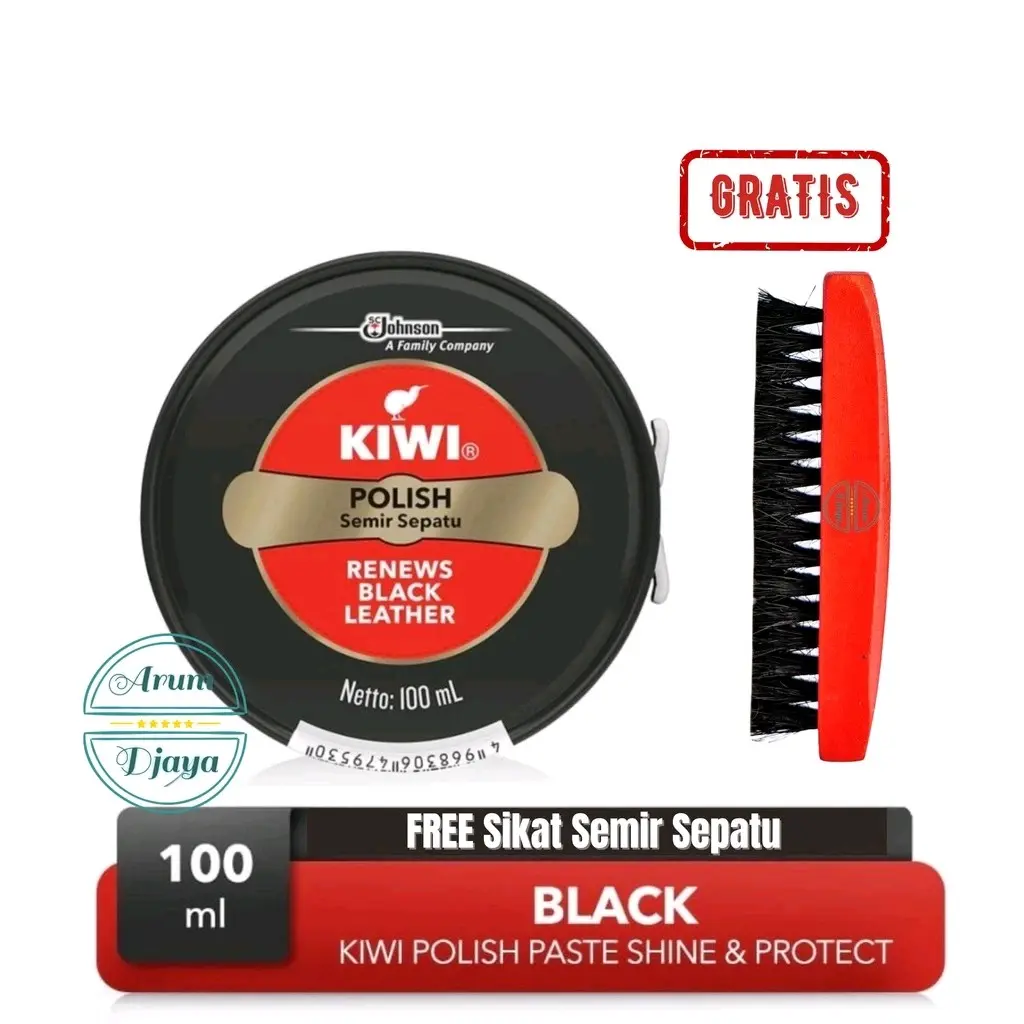 Kiwi Semir Sepatu Hitam - Kiwi Paste SP Shoe Polish Black 100mL + FREE Sikat Semir Sepatu