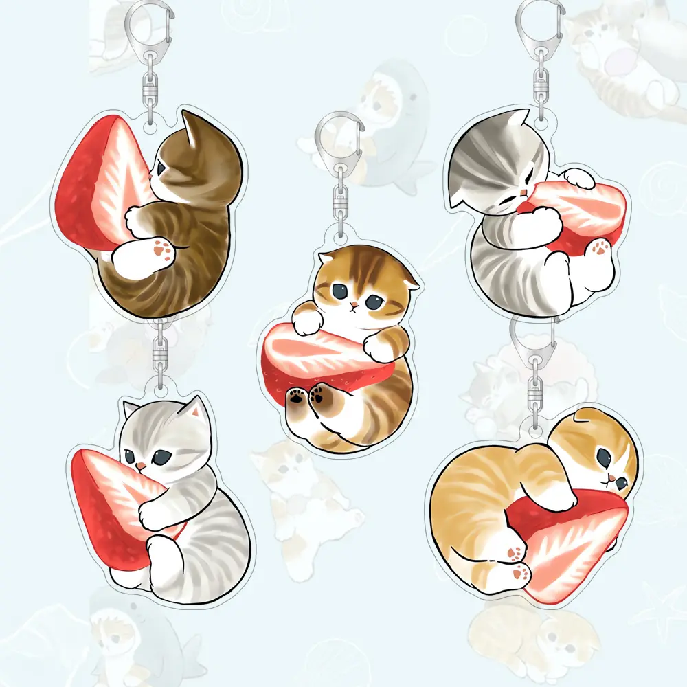 55mm Keychain Strawberry cat Mofusand Cute Cat Acrylic Ornaments Carton Animation Pendant Bag