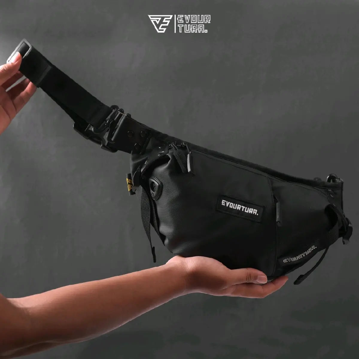 Tas Premium Anti/Tahan Air Tas Pinggang & Tas Slempang Waistbag Premium Waterproof Tas Pinggang Tas Selempang Pria/Cowok Dewasa/Remaja Warna Hitam [ THOR ] Slingbag