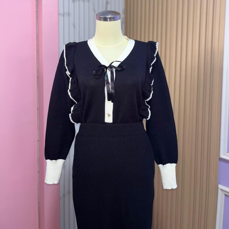Jasminebymels - Oneset Lily Blouse Rok Rajut Oneset Rajut Atasan Baju Atasan Baju Panjang Santai 1