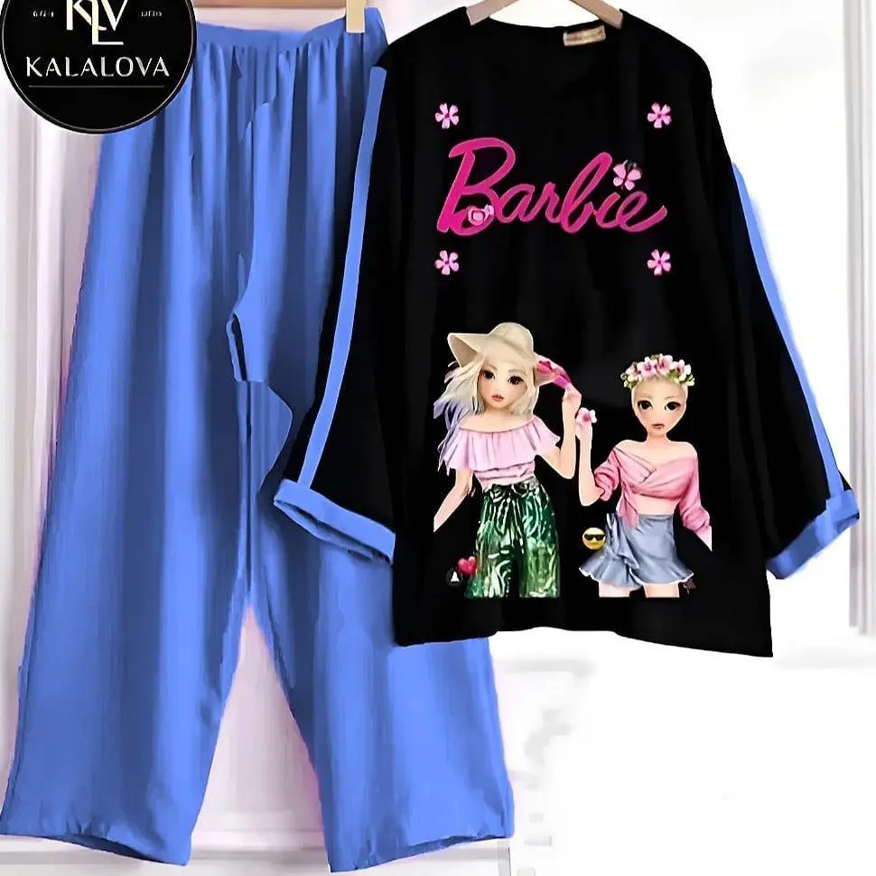 Set Anak Perempuan Amelia Motif Barby Lucu Bahan Crinkle Airflow Premium - Fashion Baju Celana Setelan Pakaian