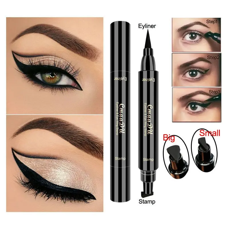 STAMP  2in1 CMADU eyeliner bentuk BIG smal dan ujung lancip dengan model atas bawah untuk menebalkan ALIS eyeliner waterproof Black 3